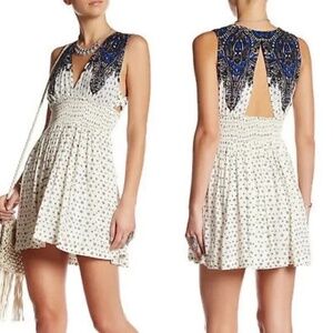 FREE PEOPLE womens size S Walking Through My Dreams ivory blue cutout mini dress
